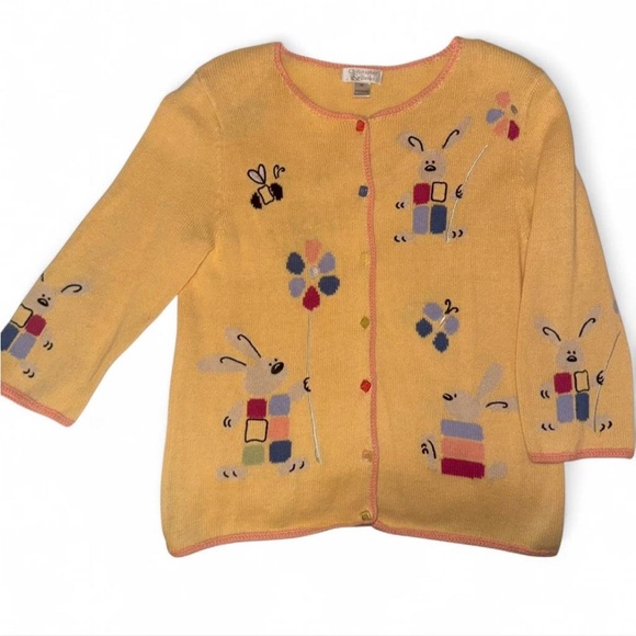 Early Y2K Vintage Christopher & Banks Whimsical Storybook Bunny Cardigan - Picture 2 of 10